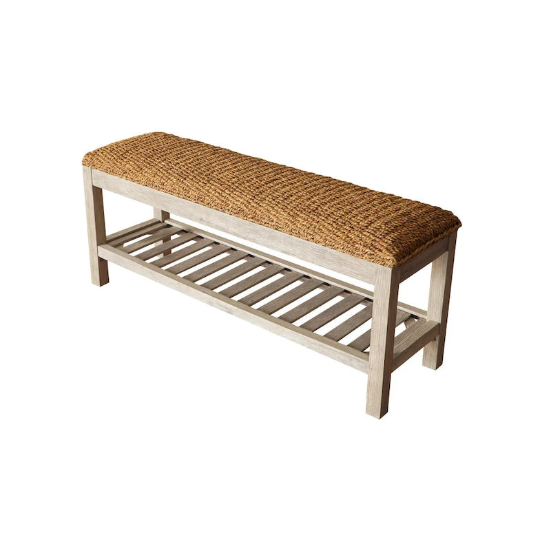 Water Hyacinth & Solid Wood Storage Shoes Bench
