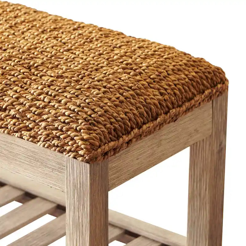 Water Hyacinth & Solid Wood Storage Shoes Bench