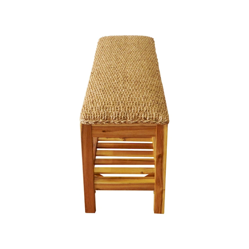 Water Hyacinth & Solid Wood Storage Shoes Bench