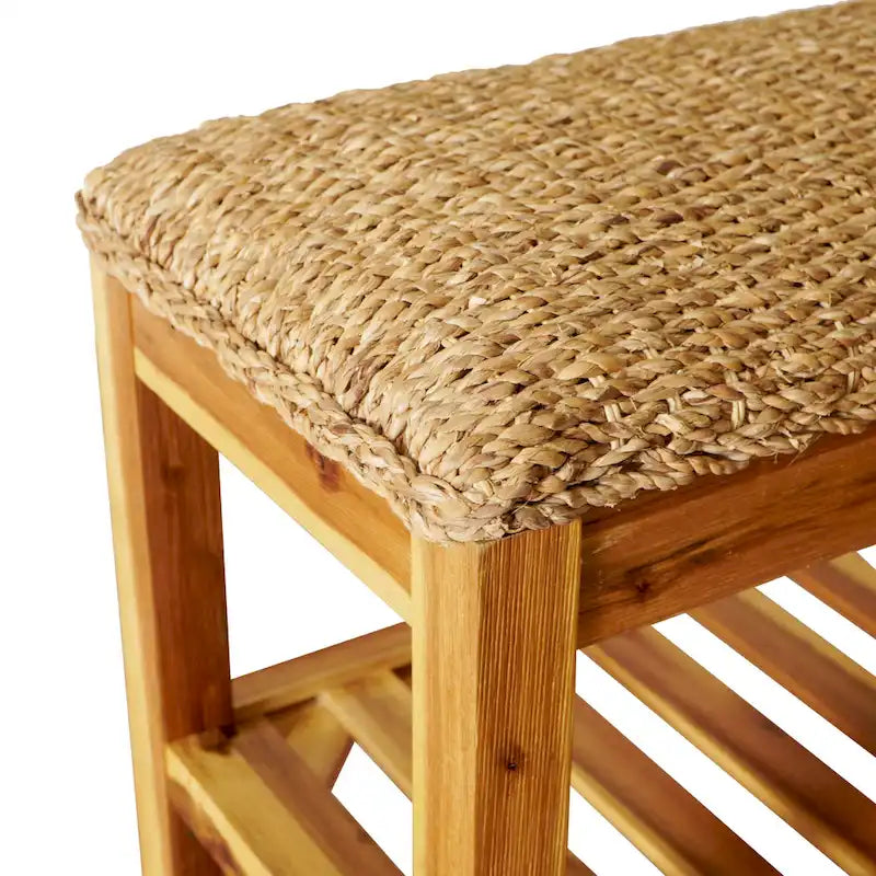 Water Hyacinth & Solid Wood Storage Shoes Bench