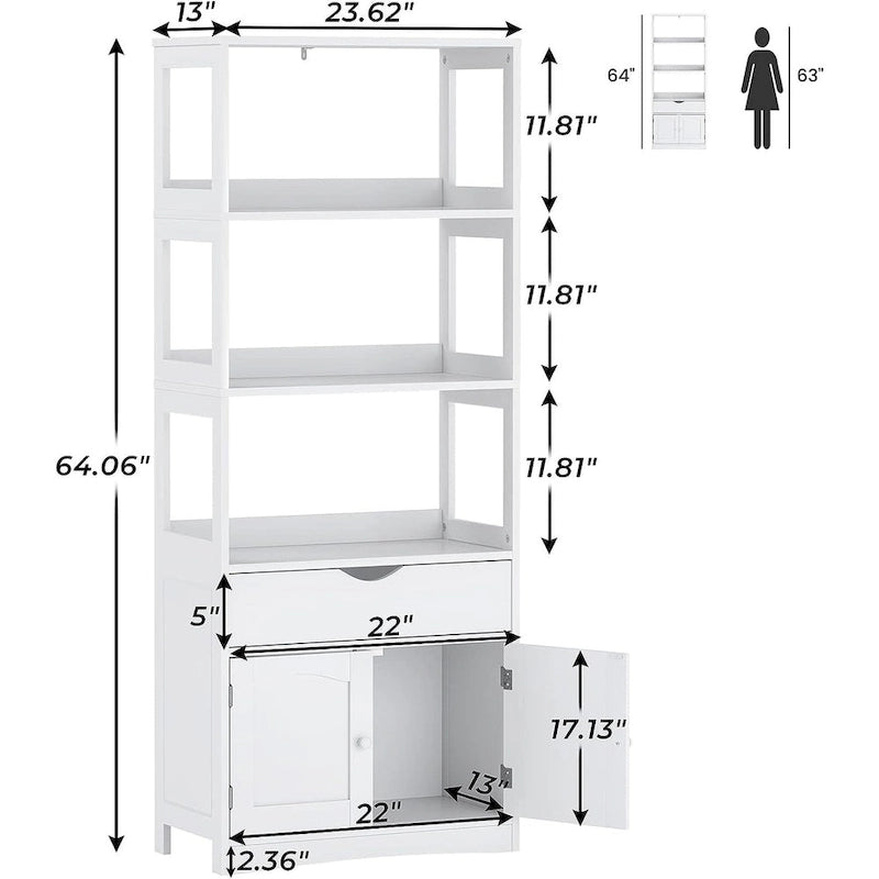 64H Bathroom Storage Cabinet Freestanding Linen Tower Sideboard