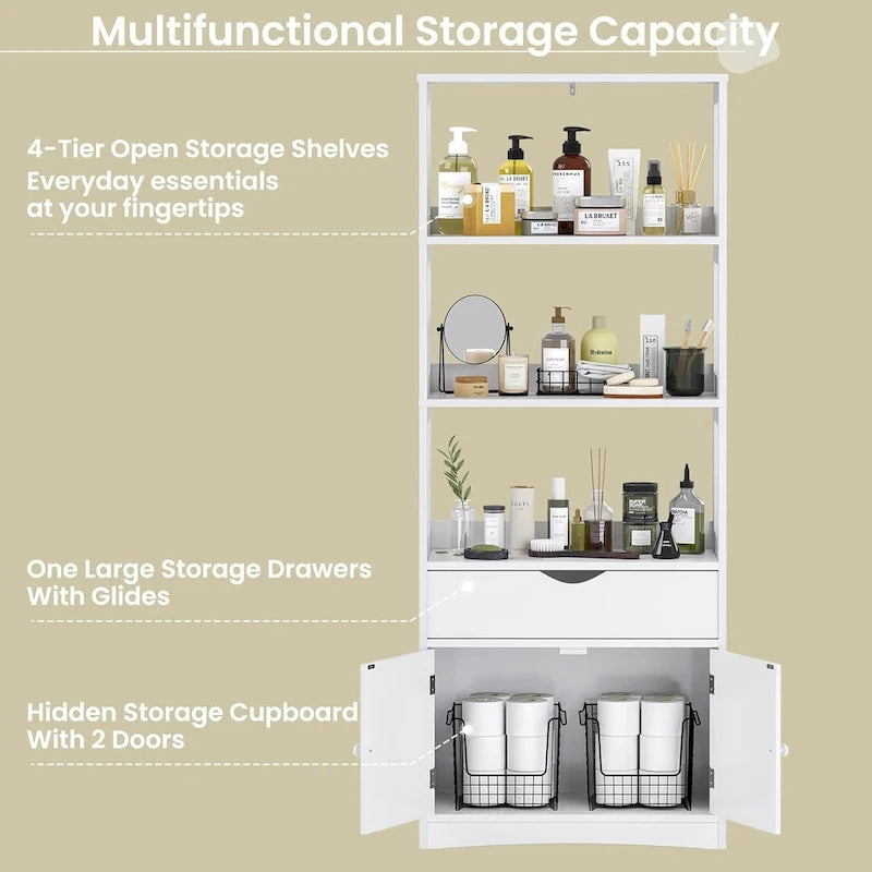 64H Bathroom Storage Cabinet Freestanding Linen Tower Sideboard