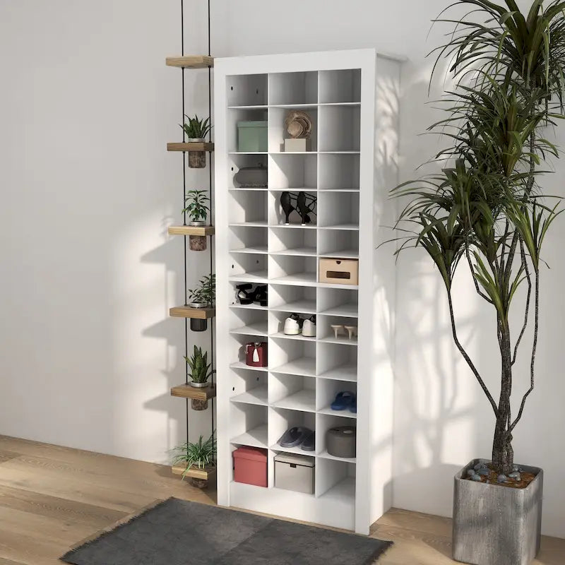 71 Tall Shoe Cabinet for Entryway, Narrow Shoe Rack Storage Organizer, White