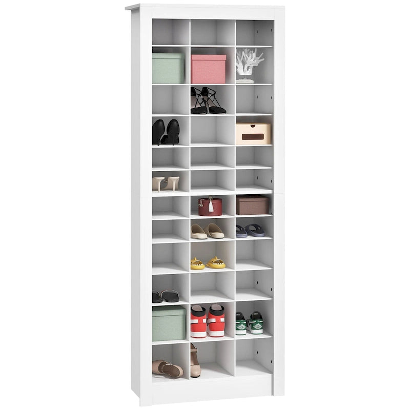 71 Tall Shoe Cabinet for Entryway, Narrow Shoe Rack Storage Organizer, White