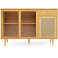 Modern Bamboo Buffet Sideboard Cabinet with Tempered Glass Sliding Doors-Natural - 47 x 14 x 32.5 (L x W x H)