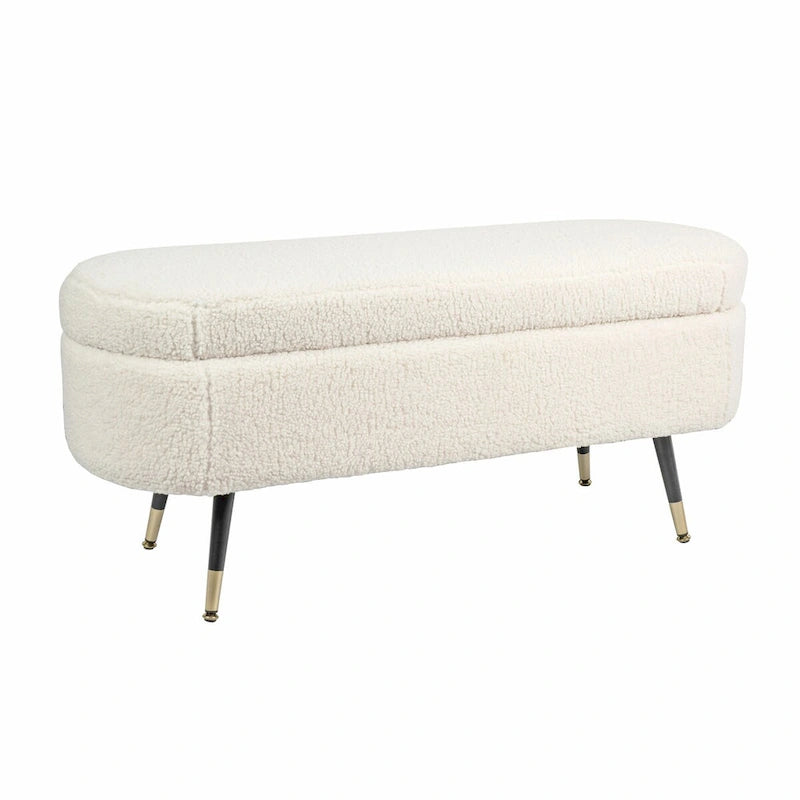 Fully Padded Boucle Storage Bench Wood Stiletto Legs