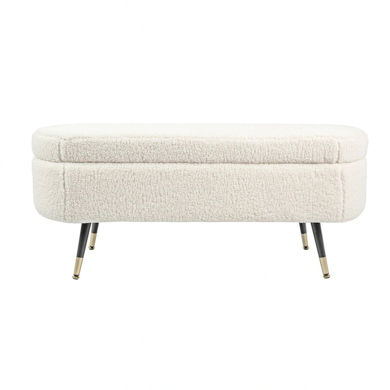 Fully Padded Boucle Storage Bench Wood Stiletto Legs