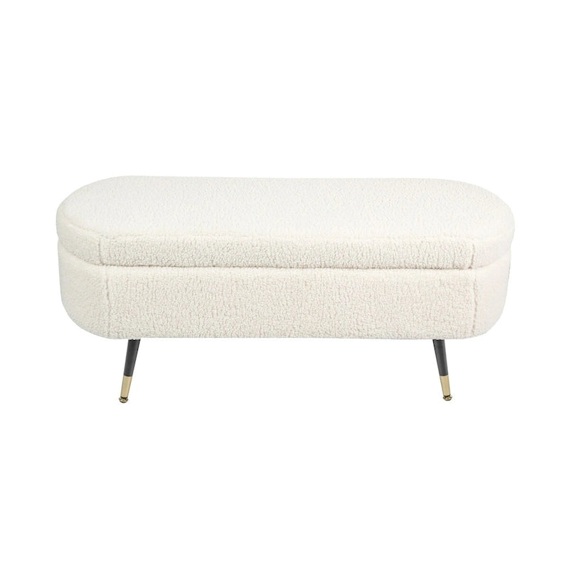 Fully Padded Boucle Storage Bench Wood Stiletto Legs