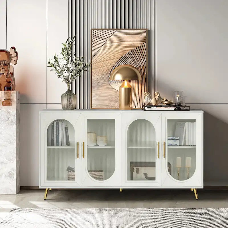 Wood TV Stand with Storage Cabinet & Adjustable Shelves