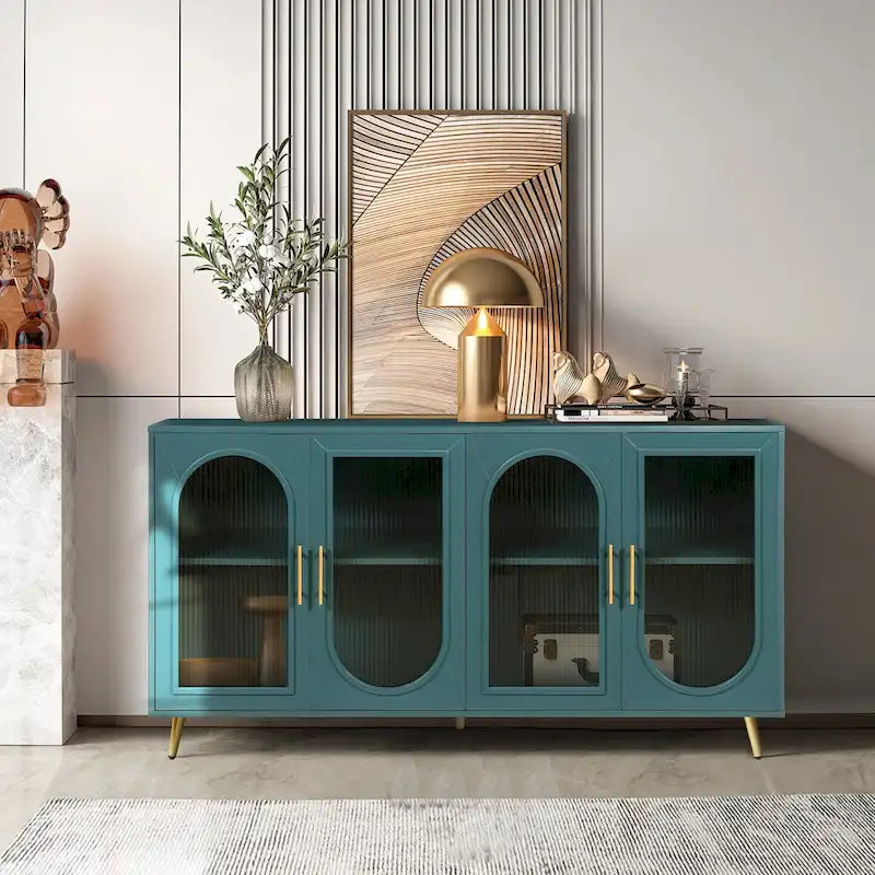 Wood TV Stand with Storage Cabinet & Adjustable Shelves