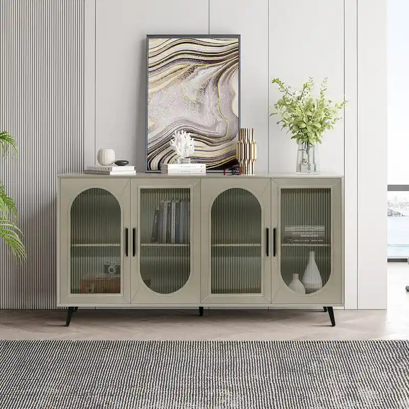Wood TV Stand with Storage Cabinet & Adjustable Shelves