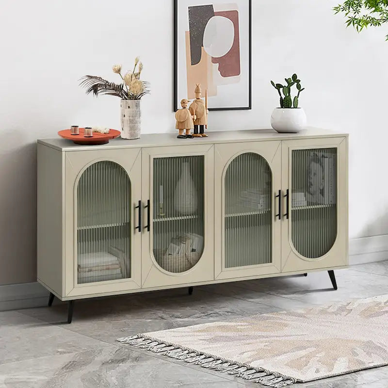 Wood TV Stand with Storage Cabinet & Adjustable Shelves