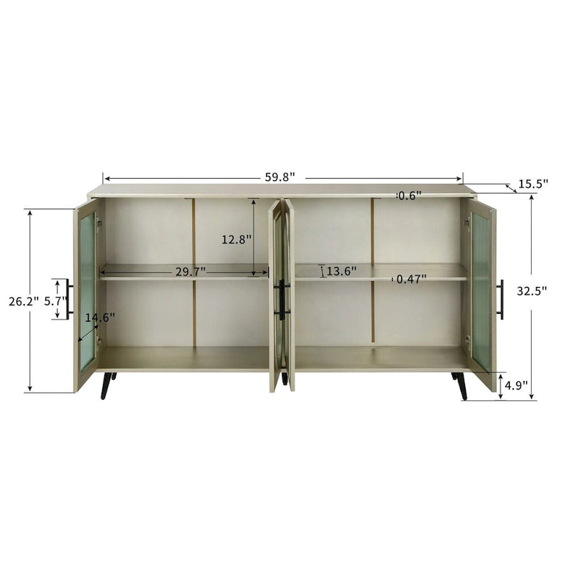 Wood TV Stand with Storage Cabinet & Adjustable Shelves