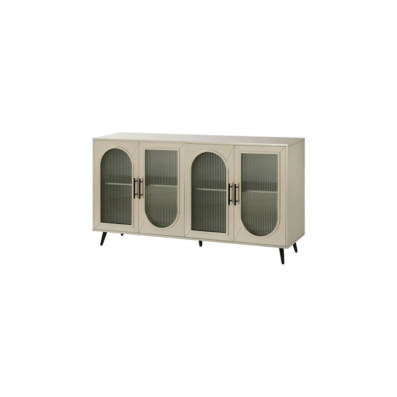 Wood TV Stand with Storage Cabinet & Adjustable Shelves