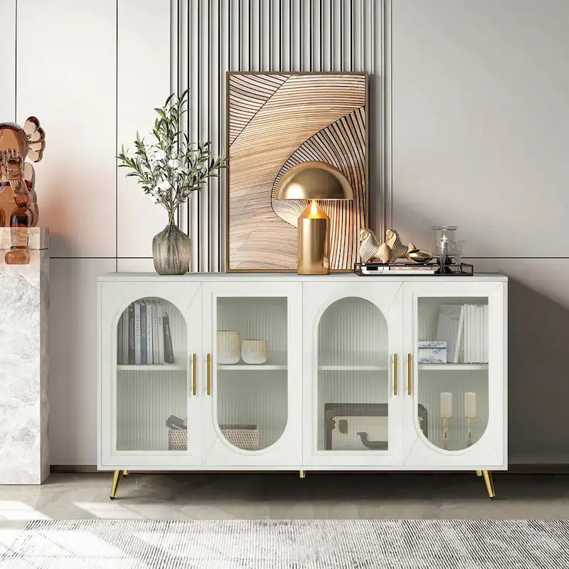 Wood TV Stand with Storage Cabinet & Adjustable Shelves