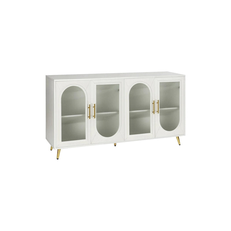 Wood TV Stand with Storage Cabinet & Adjustable Shelves