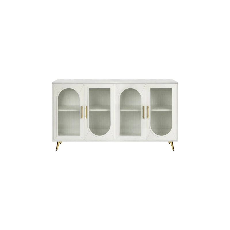Wood TV Stand with Storage Cabinet & Adjustable Shelves