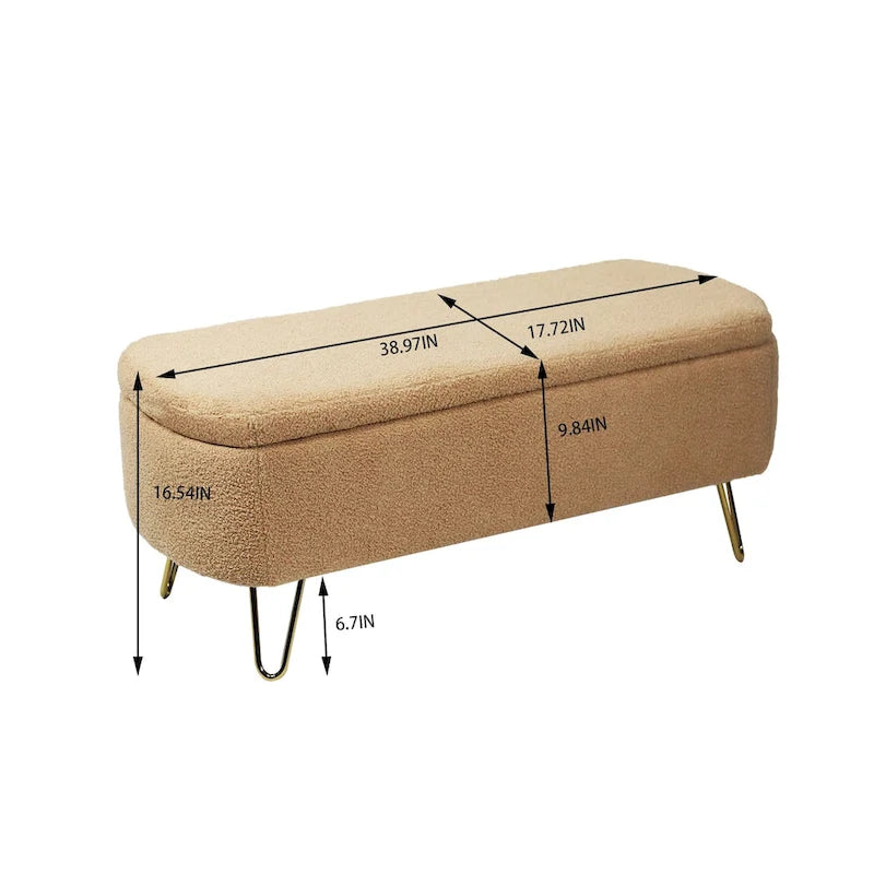 Modern Upholstered Storage Ottoman Bench with Metal Legs