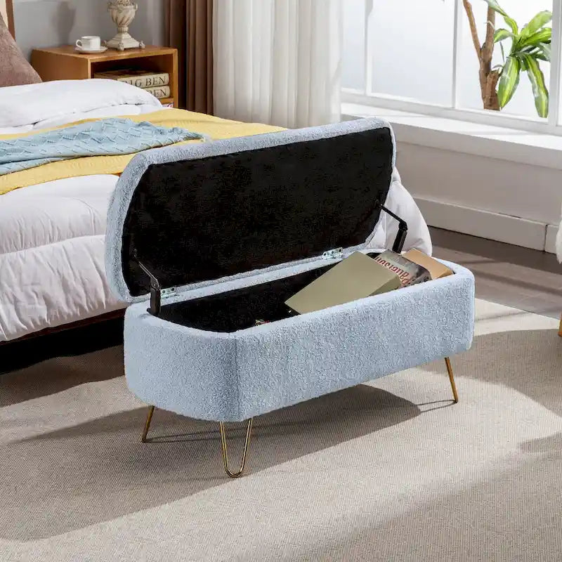 Modern Upholstered Storage Ottoman Bench with Metal Legs