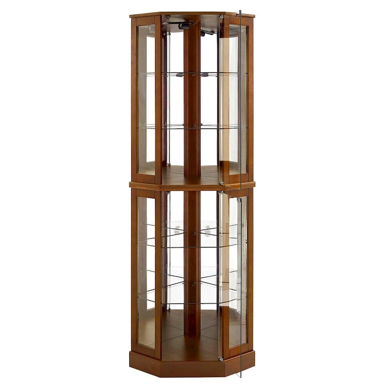 6 Shelf Corner Curio Display Cabinet with Lights, Mirrors and Adjustable Shelves, Walnut