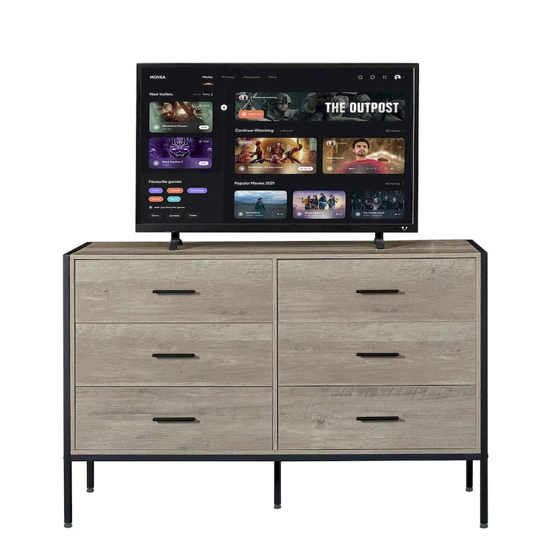 Wood Dresser with 6 Drawers, Solid Clothes Cabinet with Sturdy Steel Frame