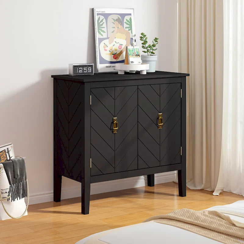 2 Door Wooden Cabinets, Wood Cabinet Vintage Style Sideboard for Living Room Dining Room Office