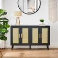 Rattan Sideboard Buffet Cabinet with 4 Doors and Adjustable Shelves - 11.8D x 47.2W x 29.5H