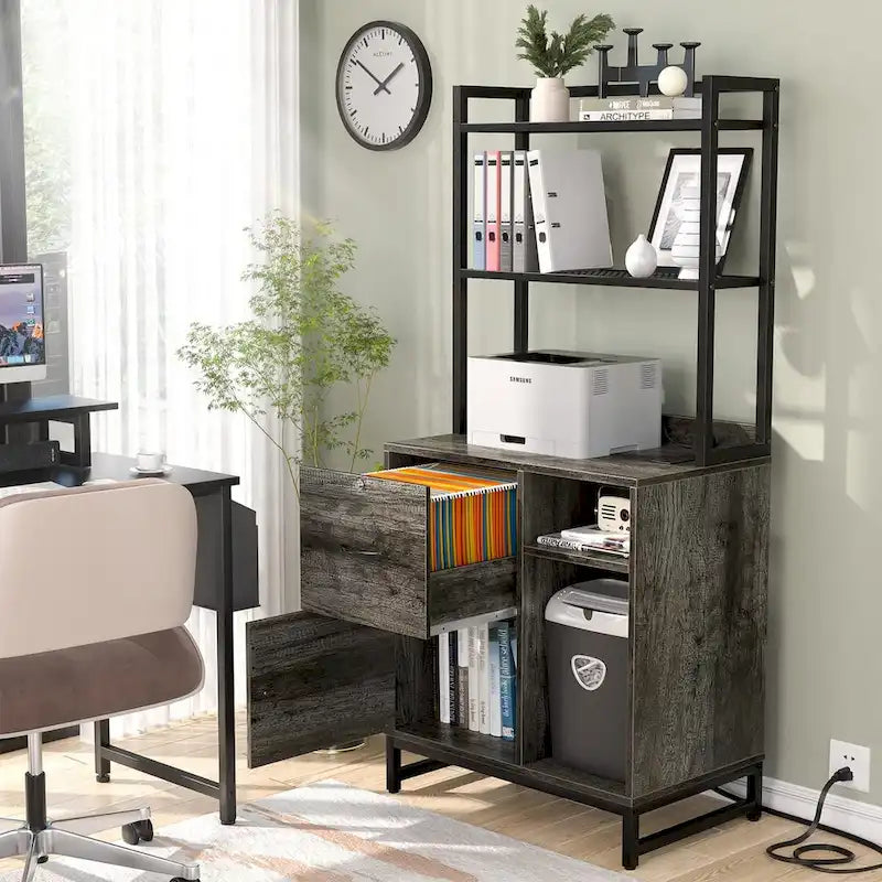 Hutch Sideboard Buffet Storage File Cabinet with USB Ports