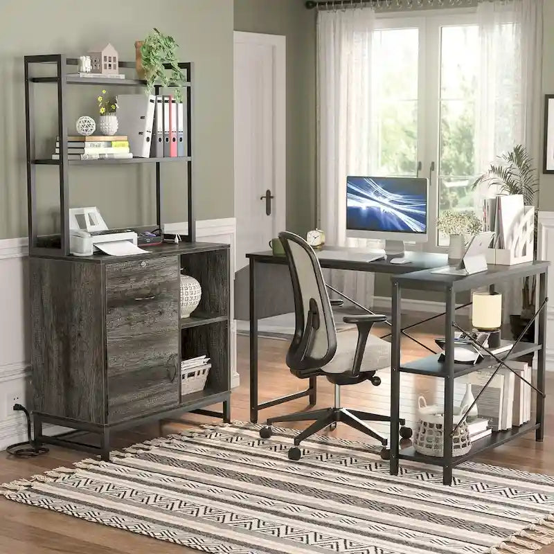 Hutch Sideboard Buffet Storage File Cabinet with USB Ports