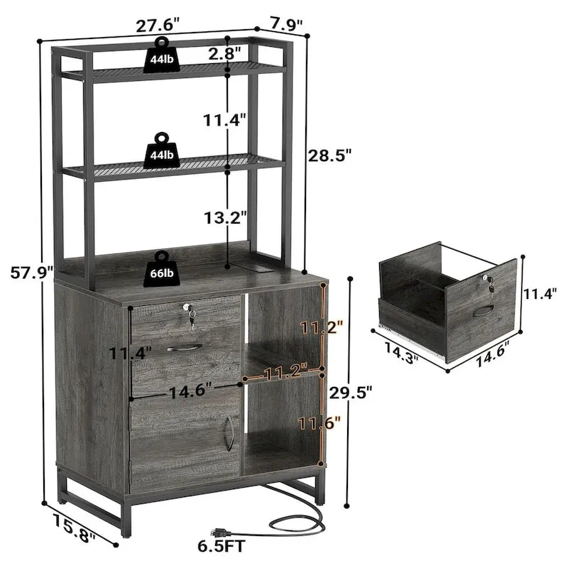 Hutch Sideboard Buffet Storage File Cabinet with USB Ports