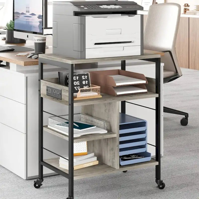 4 Tier Printer Stand with Power Outlet and Wheels