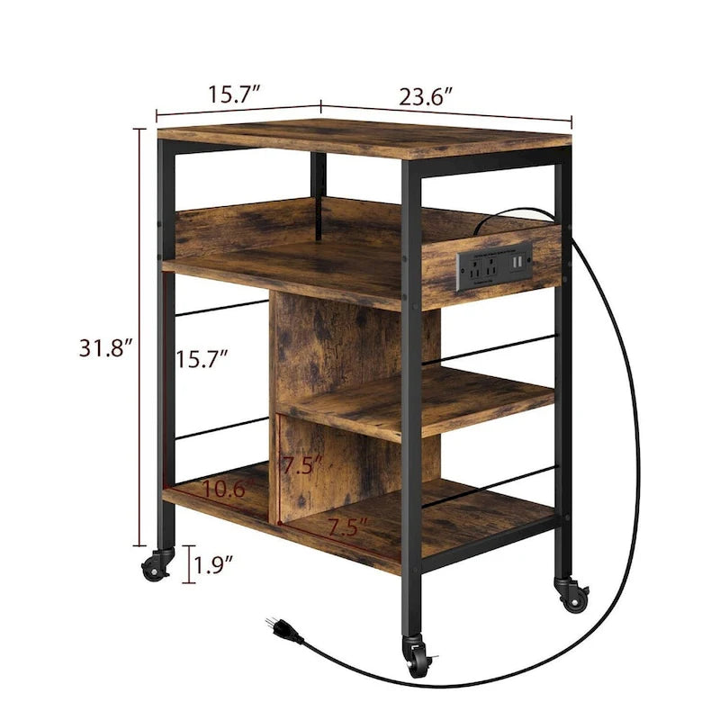 4 Tier Printer Stand with Power Outlet and Wheels