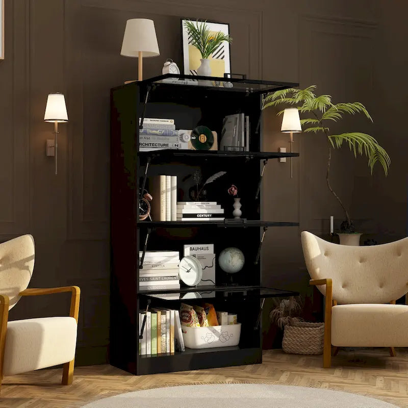 Lighted Display Storage Cabinet with Tempered Glass Doors Showcase