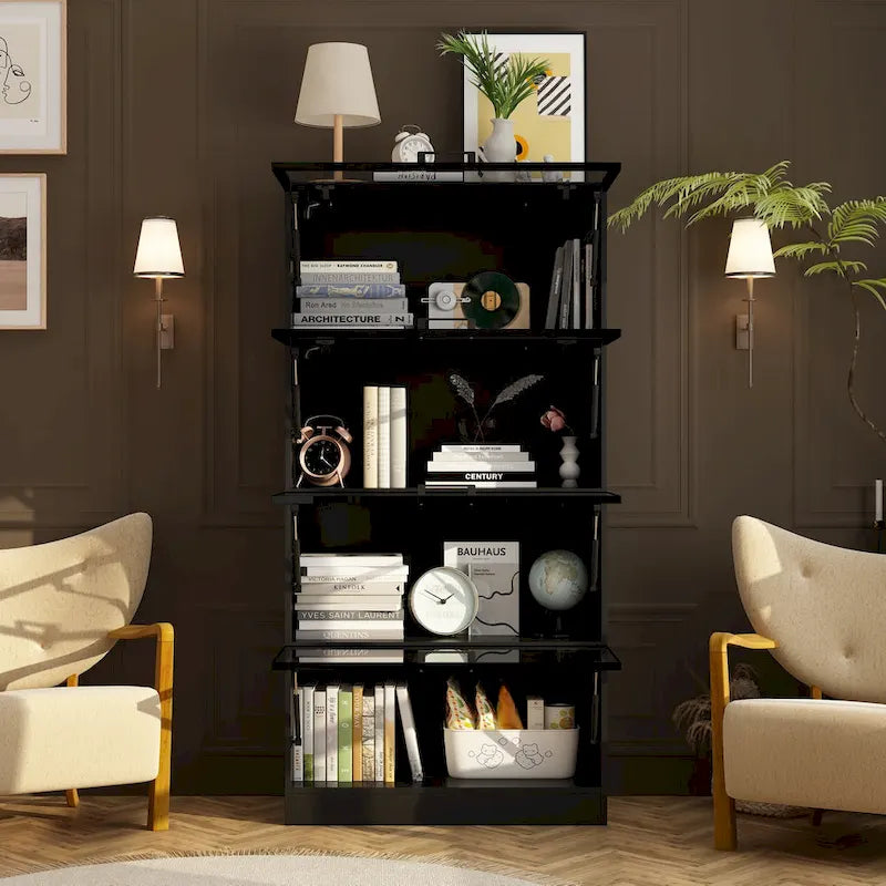 Lighted Display Storage Cabinet with Tempered Glass Doors Showcase