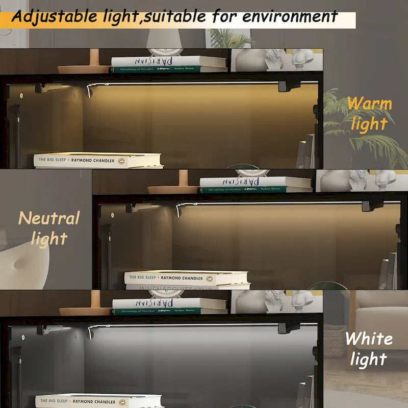 Lighted Display Storage Cabinet with Tempered Glass Doors Showcase