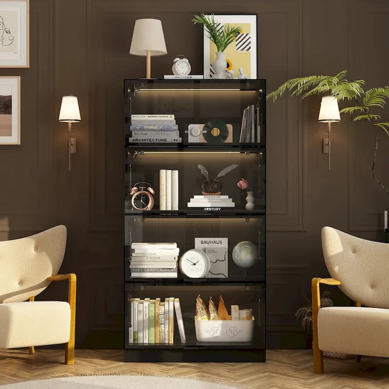 Lighted Display Storage Cabinet with Tempered Glass Doors Showcase