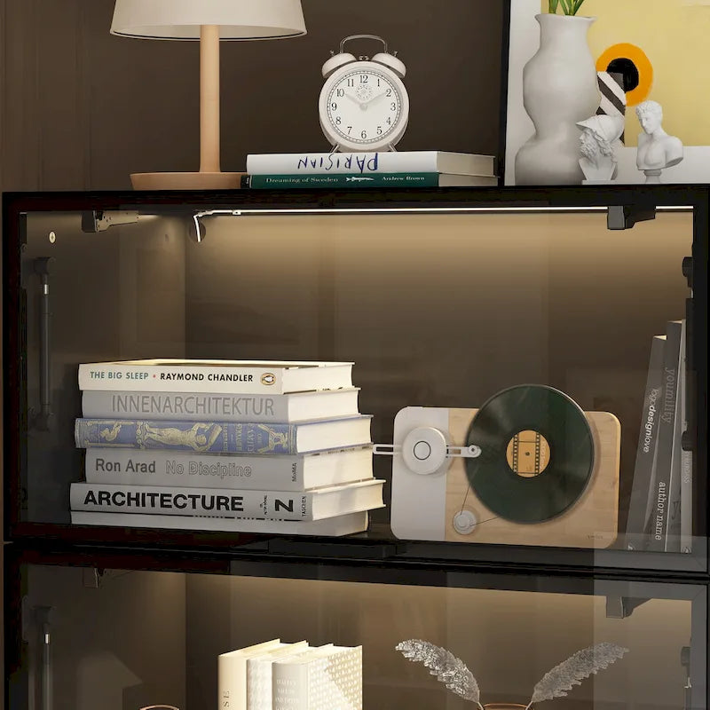 Lighted Display Storage Cabinet with Tempered Glass Doors Showcase
