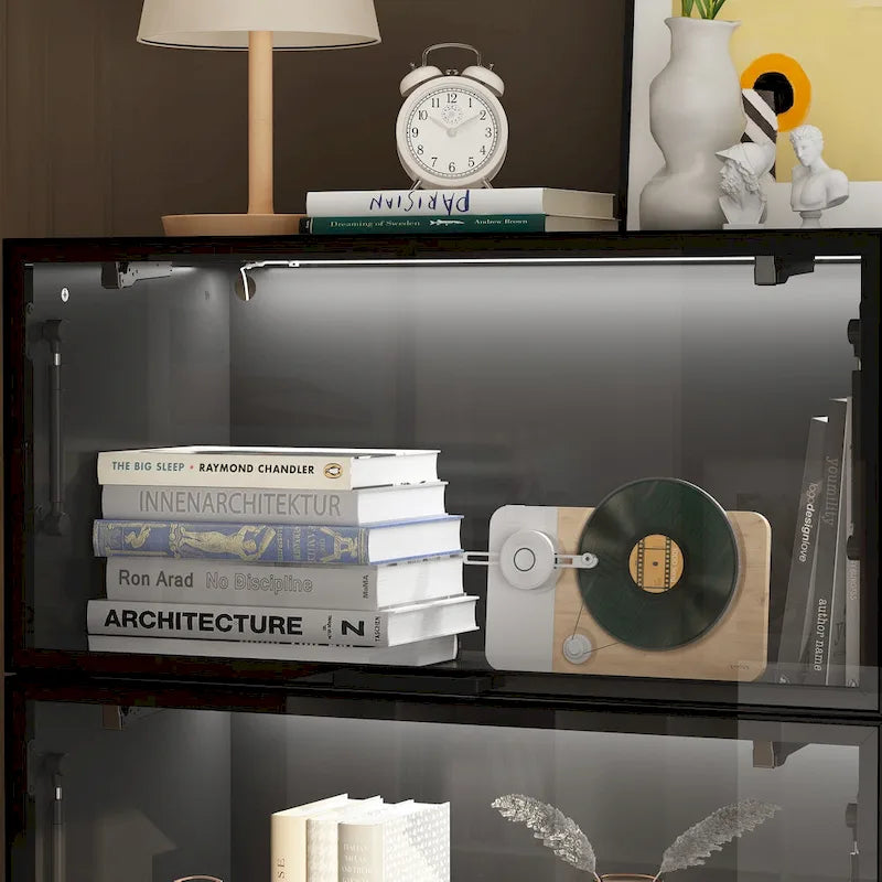 Lighted Display Storage Cabinet with Tempered Glass Doors Showcase