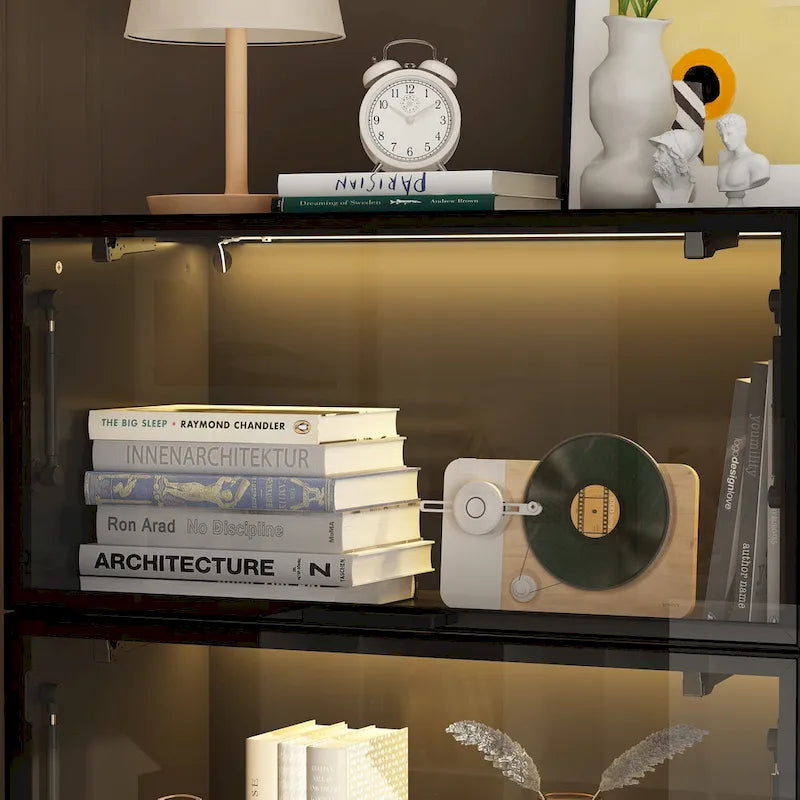 Lighted Display Storage Cabinet with Tempered Glass Doors Showcase
