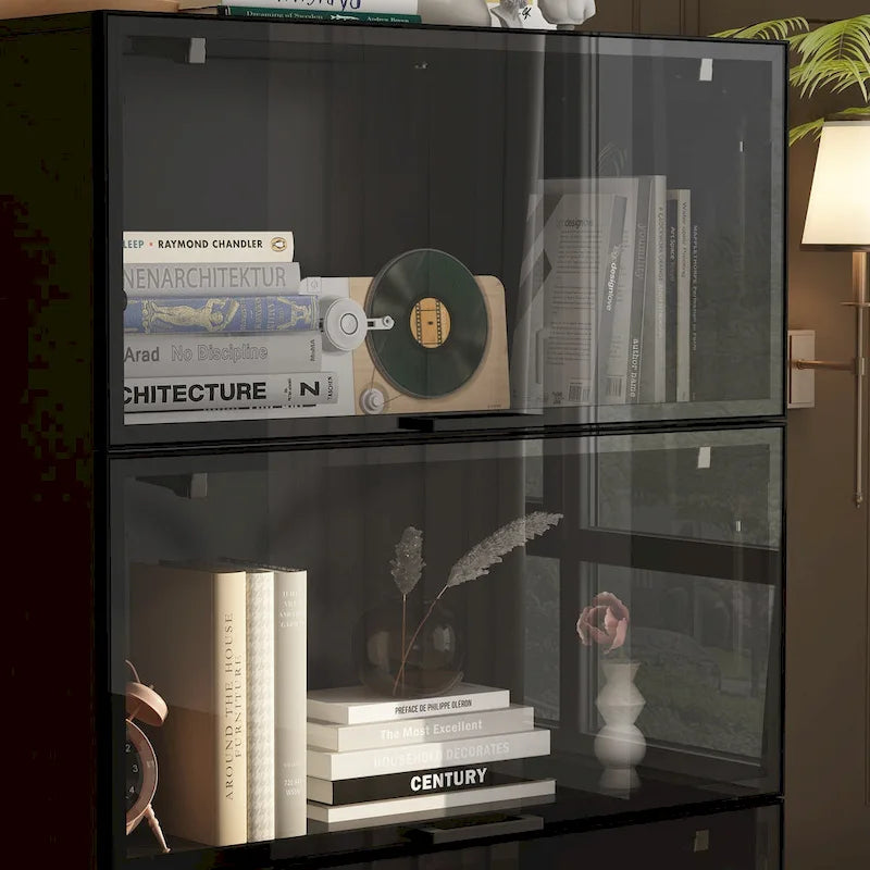 Lighted Display Storage Cabinet with Tempered Glass Doors Showcase