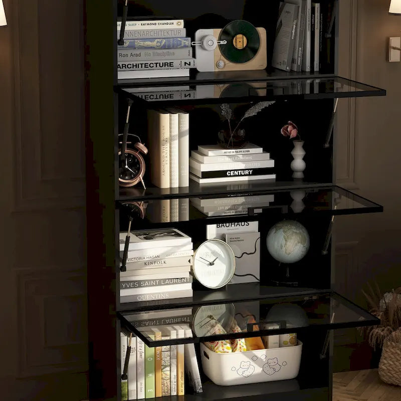 Lighted Display Storage Cabinet with Tempered Glass Doors Showcase