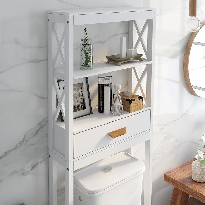 Over the Toilet Storage Cabinet White with one Drawer and 2 Shelves