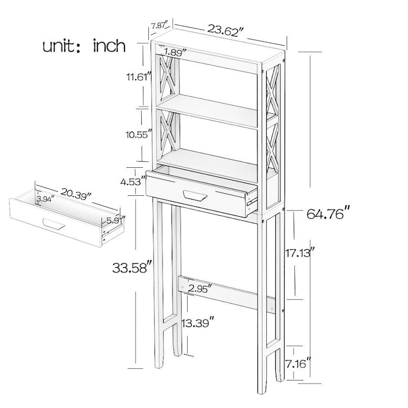 Over the Toilet Storage Cabinet White with one Drawer and 2 Shelves