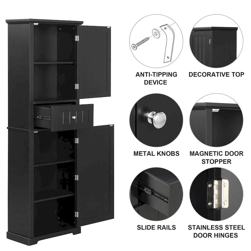 22 in. W x 11 in. D x 67.3 in. H Linen Cabinet with Drawer and Adjustable Shelf