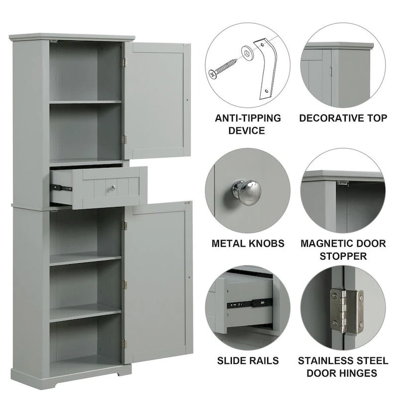 22 in. W x 11 in. D x 67.3 in. H Linen Cabinet with Drawer and Adjustable Shelf
