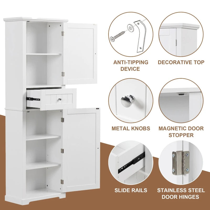 22 in. W x 11 in. D x 67.3 in. H Linen Cabinet with Drawer and Adjustable Shelf
