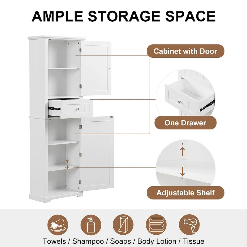 22 in. W x 11 in. D x 67.3 in. H Linen Cabinet with Drawer and Adjustable Shelf