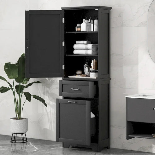 13 in. W x 20 in. D x 68.1 in. H Linen Cabinet with Two Different Size Drawers and Adjustable Shelf