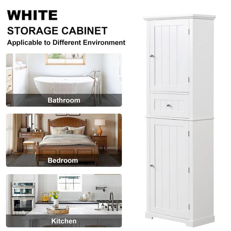 Bathroom Freestanding Storage Cabinet with Drawer and Adjustable Shelf