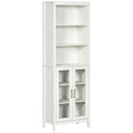 Tall Bathroom Cabinet, Linen Tower with Adjustable Shelves, 3 Tier Shelf & 2 Glass Door